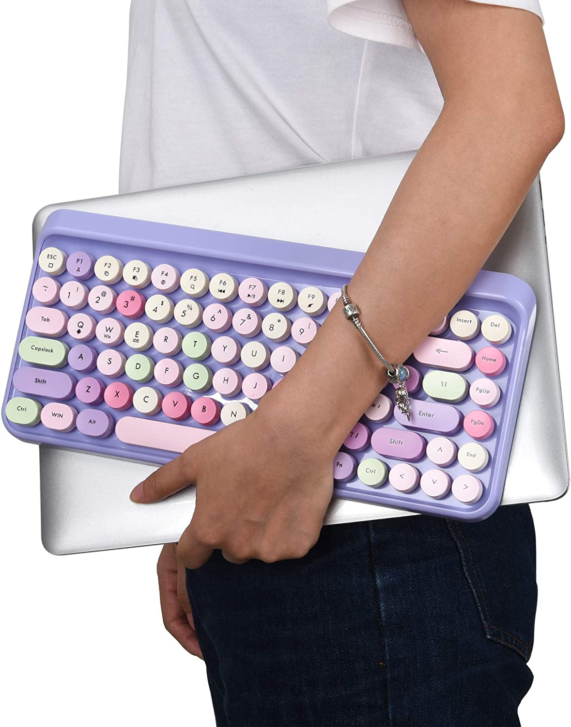UBOTIE Portable Bluetooth Colorful Computer Keyboards, Wireless Mini